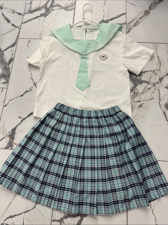 Other - Girl Sailor Top and Plaid Pleated Skort Set in Mint and White